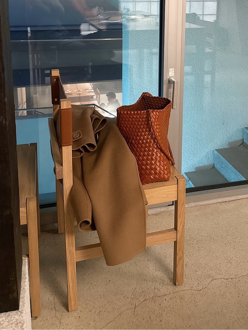 Woven Leather Shoulder Bag in Cognac Brown